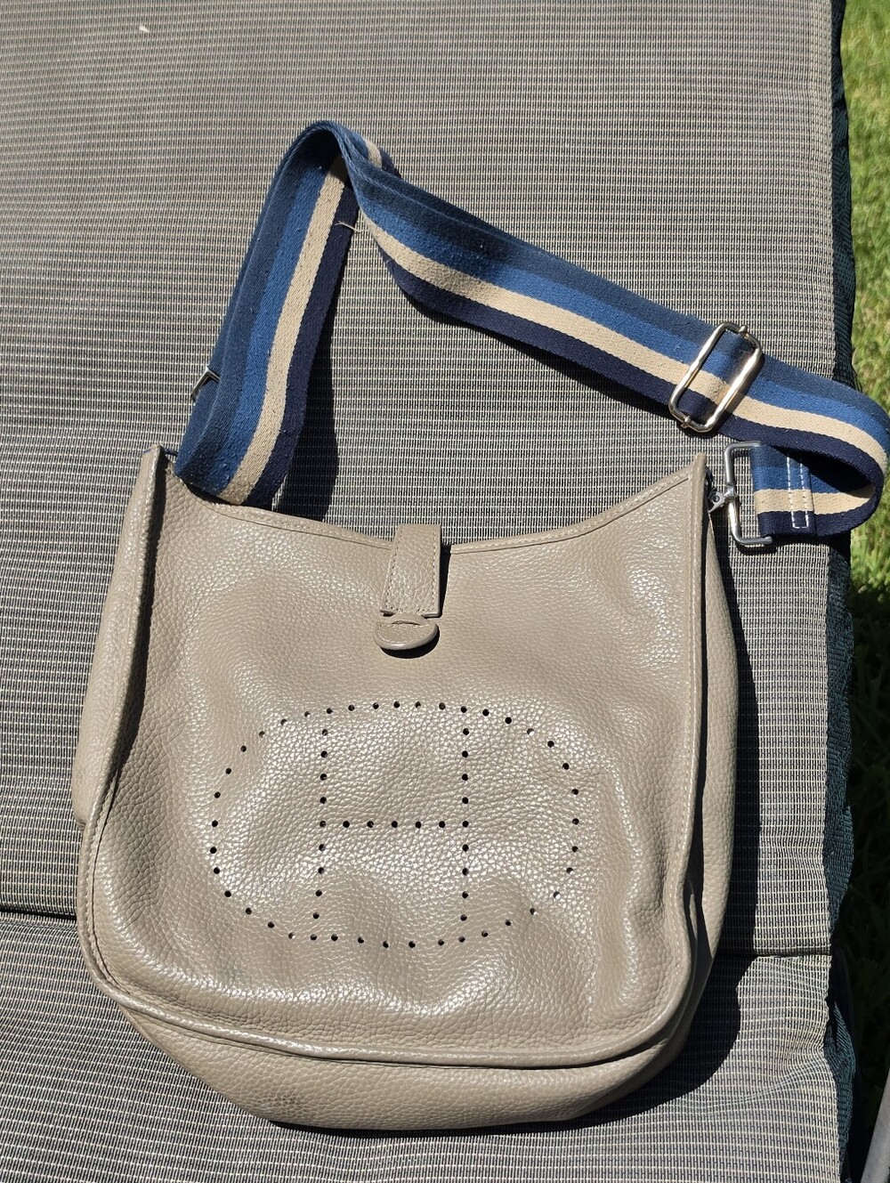 H Perforated Leather Purse Taupe